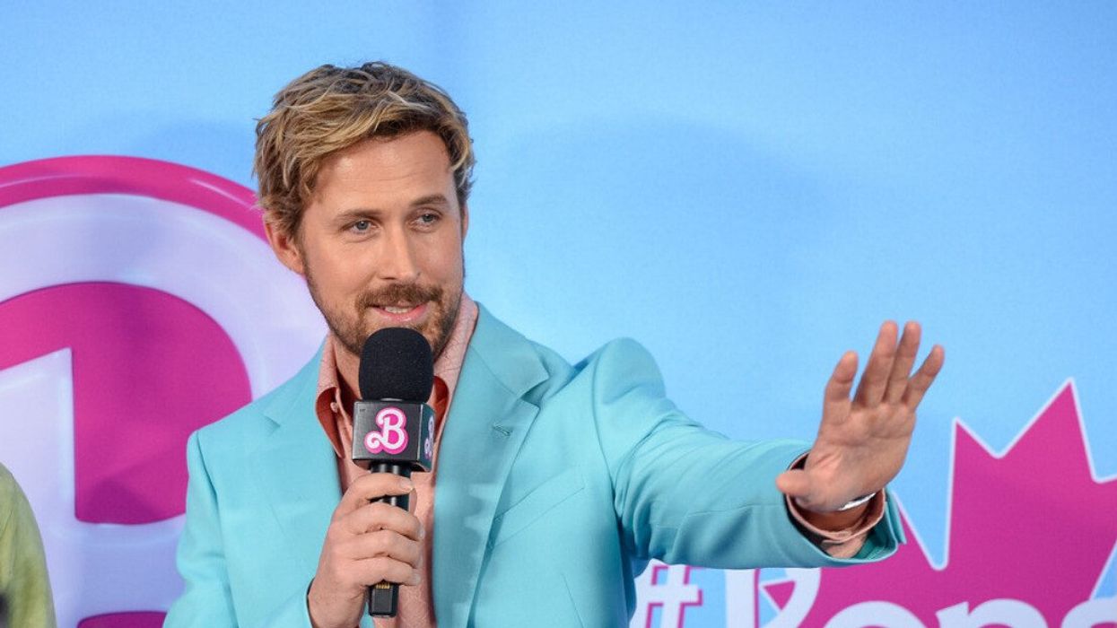 Ryan Gosling at the Barbie pink carpet event in Toronto.