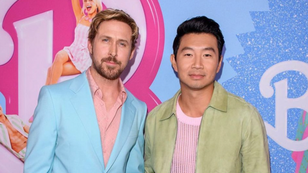 Ryan Gosling and Simu Liu on the pink carpet in Toronto.
